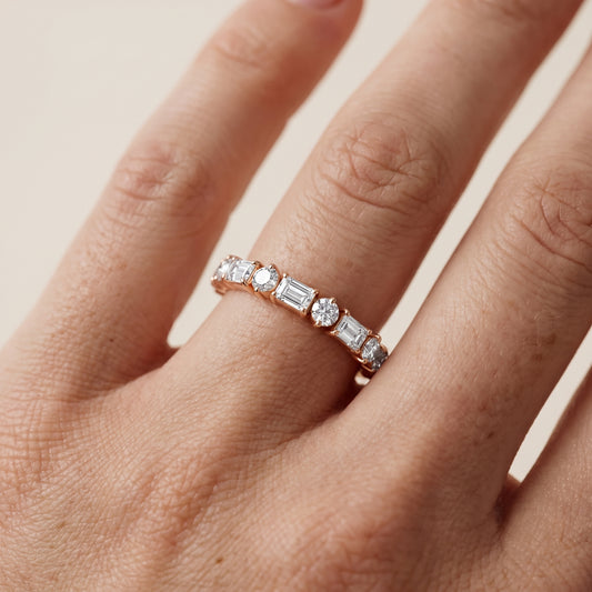 Charu Four Prong Emerald & Round Diamond Half Eternity Band in Rose Gold - lifestyle.jpg