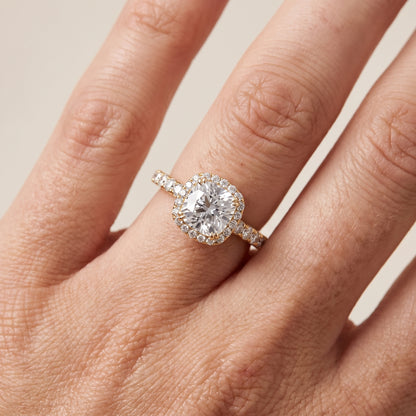 Chloe Halo Pavé Cushion Diamond Ring in Yellow Gold - lifestyle.jpg