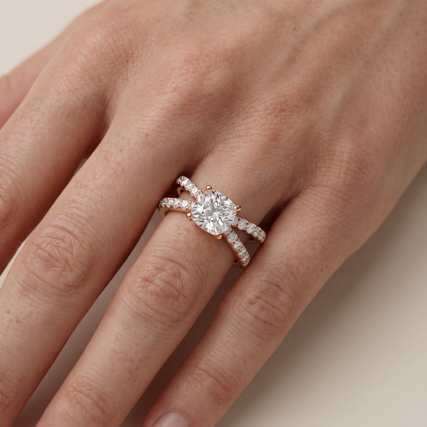 Lior Criss Cross Pavé Cushion Diamond Engagement Ring in Rose Gold - lifestyle.jpg