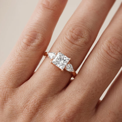 Mirabel Three-Stone Princess Diamond Engagement Ring in Rose Gold - lifestyle.jpg