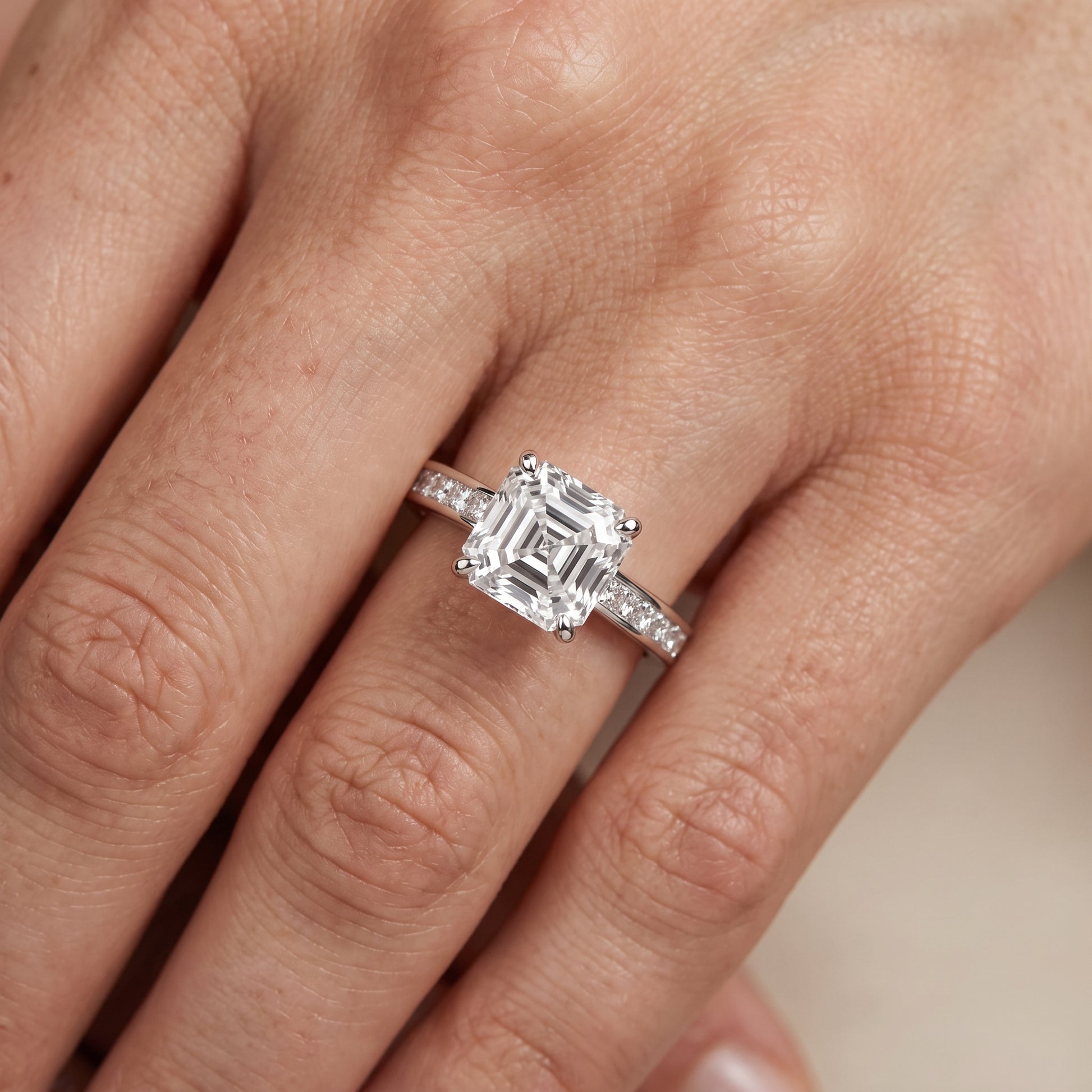Maren Sidestone Channel Set Asscher Diamond Engagement Ring in Platinum - lifestyle.jpg