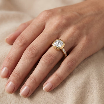 Darcy Bezel Channel Set Cushion Diamond Engagement Ring in White Gold - lifestyle.jpg