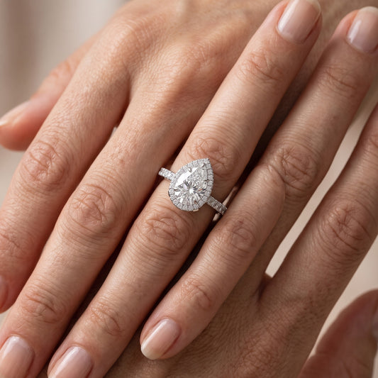 Rosemary Halo Pavé Pear Diamond Engagement Ring in Platinum - lifestyle.jpg
