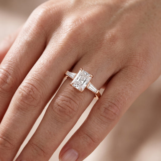 Winnie Three-Stone Radiant Diamond Engagement Ring in Rose Gold - lifestyle.jpg