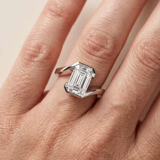 Frances Partial Bezel Bypass Emerald Diamond Engagement Ring in Platinum - lifestyle.jpg