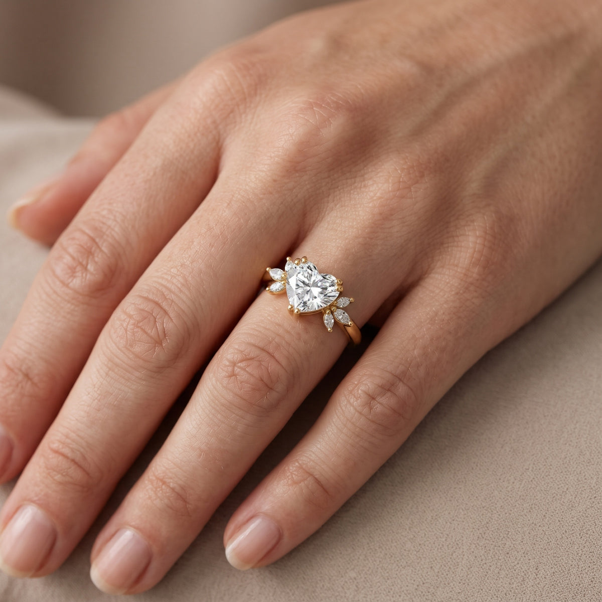 Cary Vine Cluster Heart Diamond Engagement Ring in Rose Gold - lifestyle.jpg