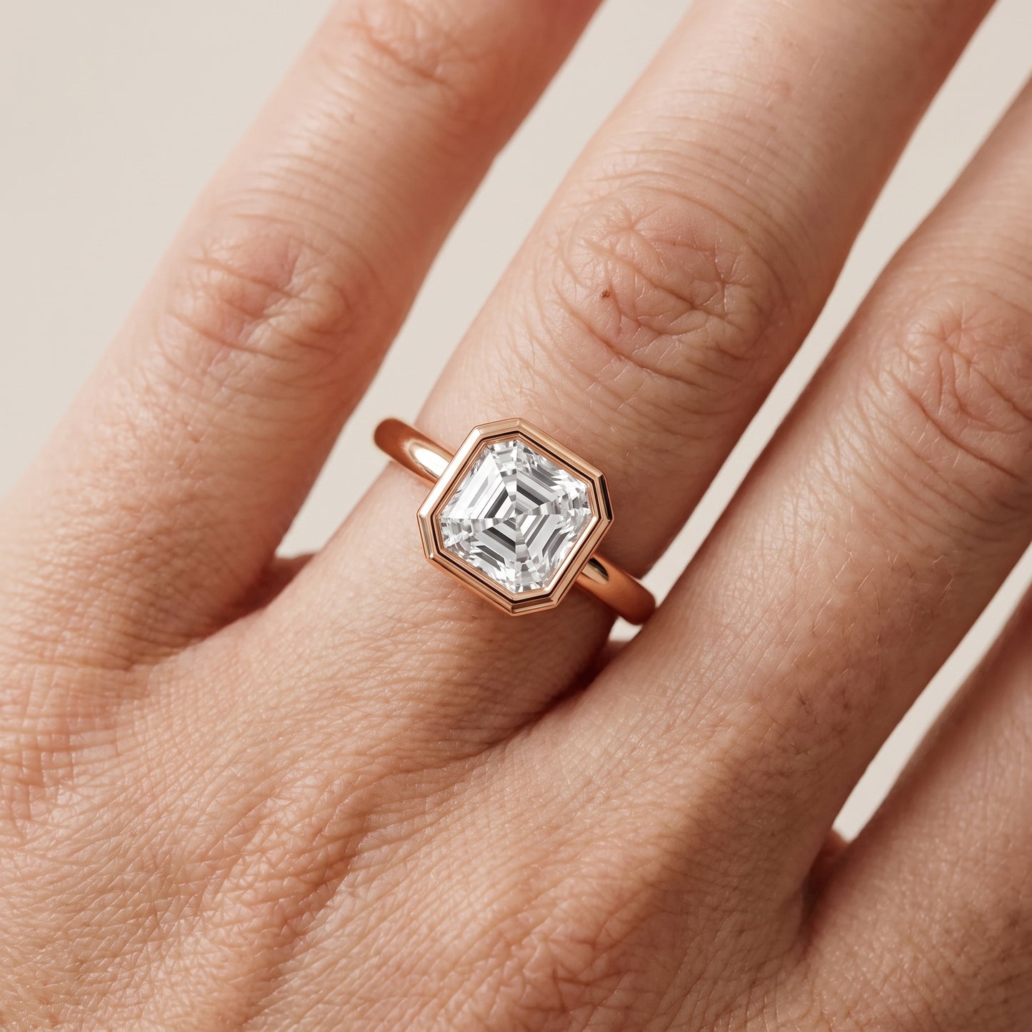 Maeve Bezel Solitaire Asscher Diamond Ring in Rose Gold - lifestyle.jpg
