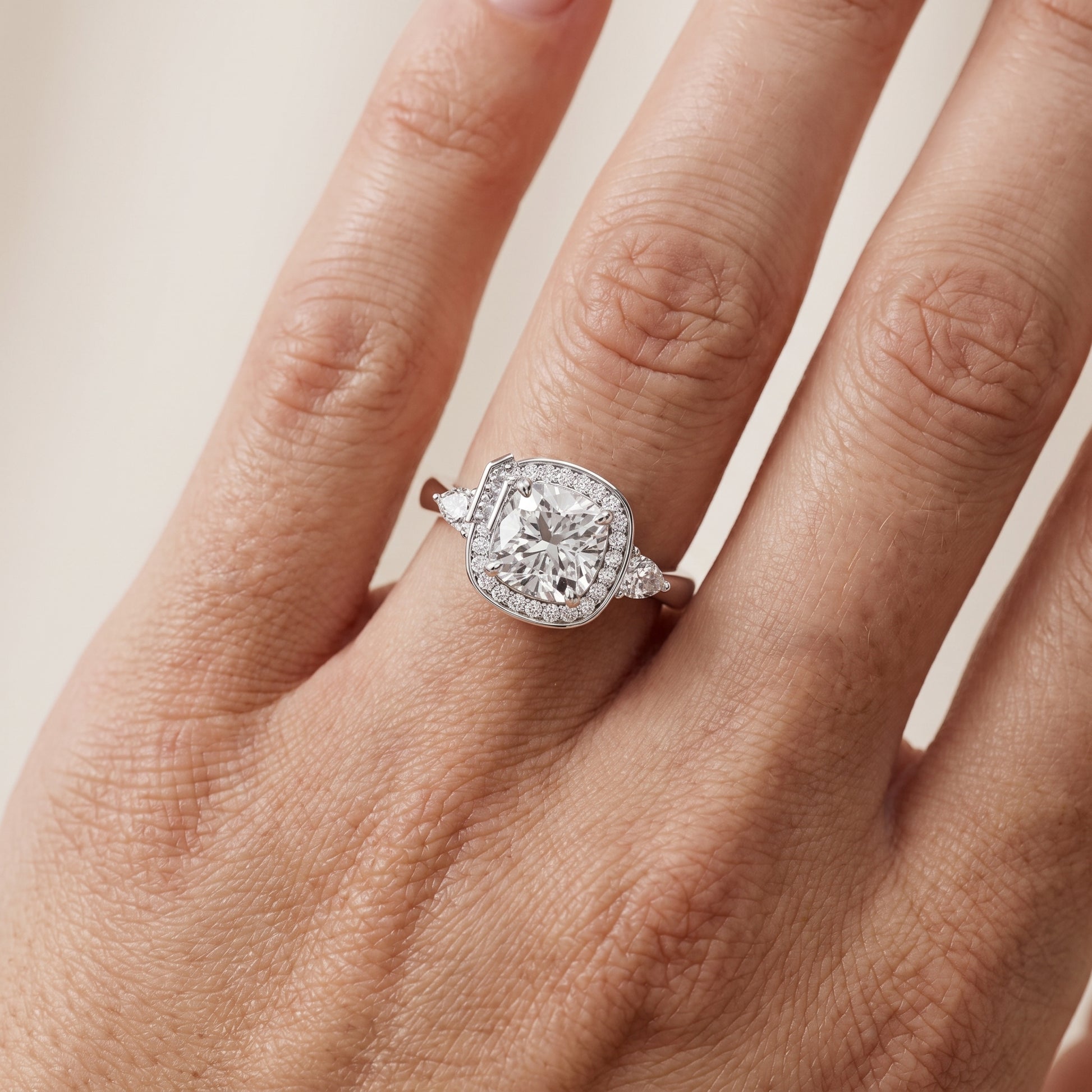 Eliza Halo Sidestone Cushion Diamond Engagement Ring in White Gold - lifestyle.jpg