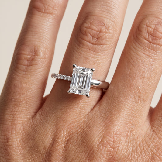 Rosie Solitaire Basket Emerald Diamond Engagement Ring in White Gold - lifestyle.jpg