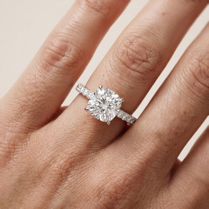Aisha Pavé Solitaire Cushion Diamond Engagement Ring in Platinum - lifestyle.jpg