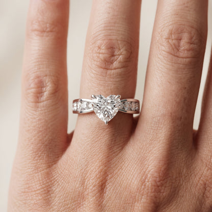 Noor Channel Set Sidestone Heart Diamond Engagement Ring in Platinum - lifestyle.jpg