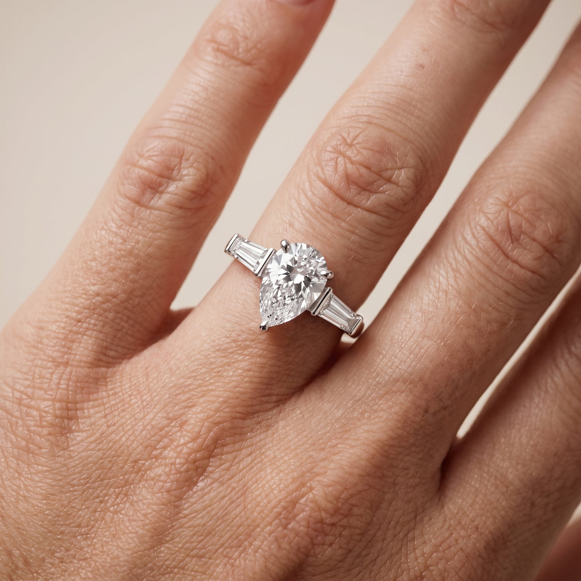 Layla Tapered Baguette Pear Diamond Ring in Silver - lifestyle.jpg