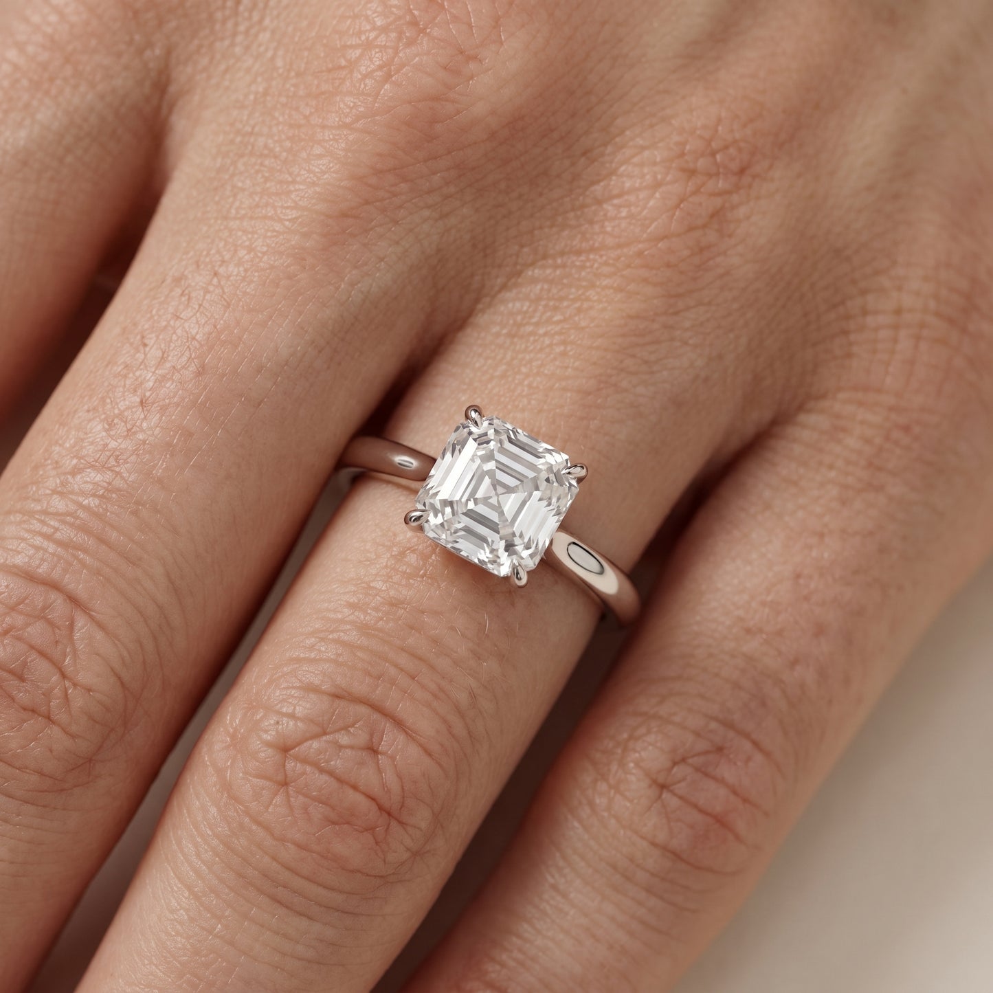 Evie Solitaire Six-Prong Asscher Diamond Engagement Ring in White Gold - lifestyle.jpg