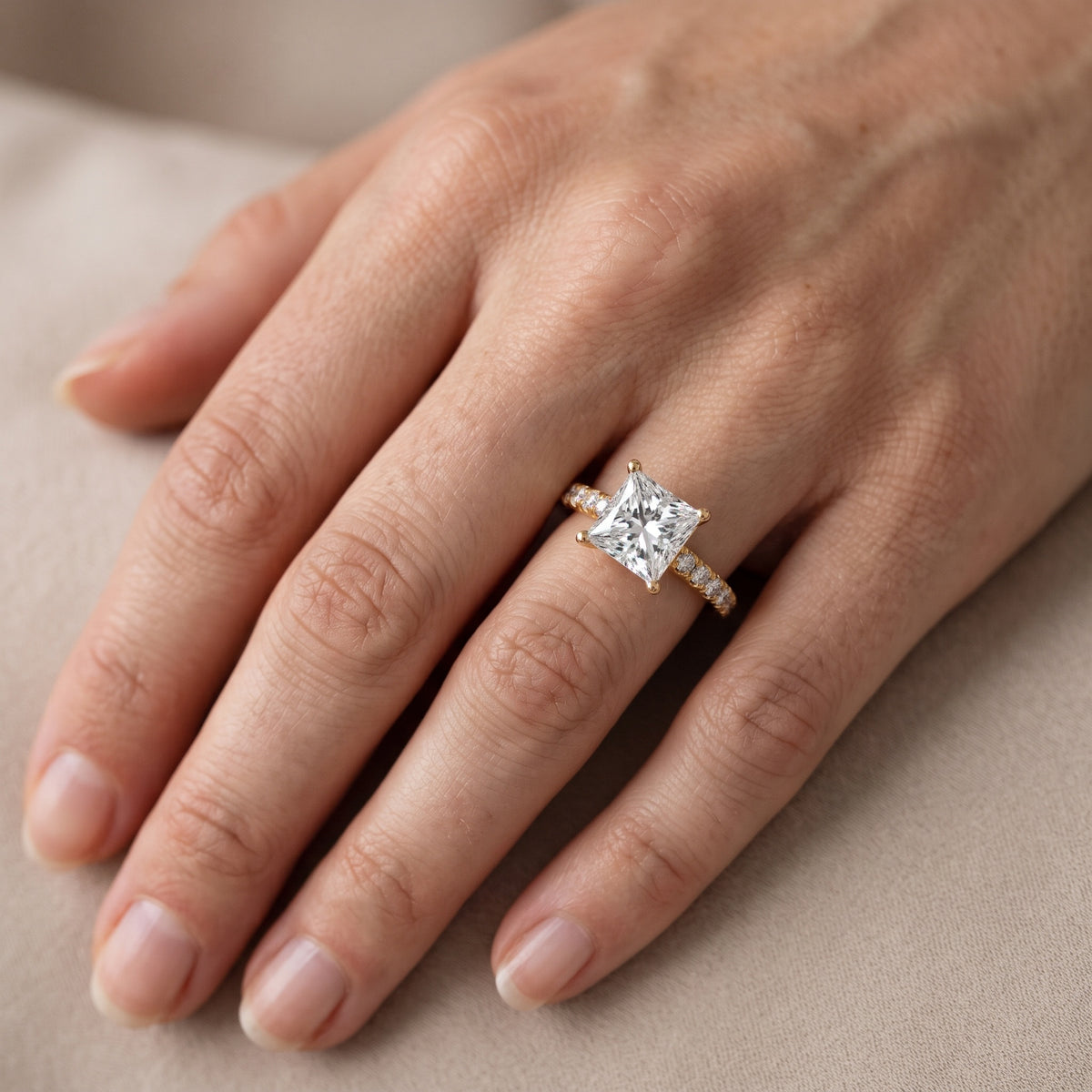 Raquel Scalloped Pavé Princess Diamond Engagement Ring in Platinum - lifestyle.jpg