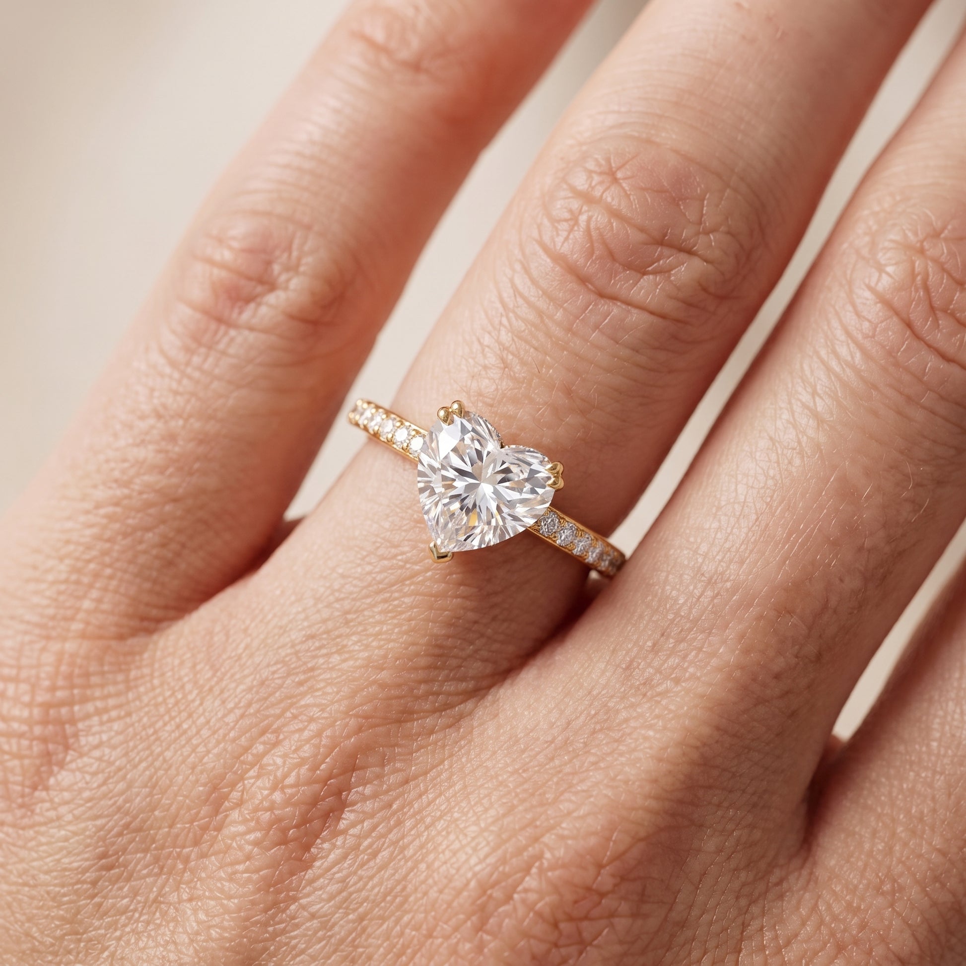 Violet Hidden Halo Pavé Heart Diamond Ring in Yellow Gold - lifestyle.jpg