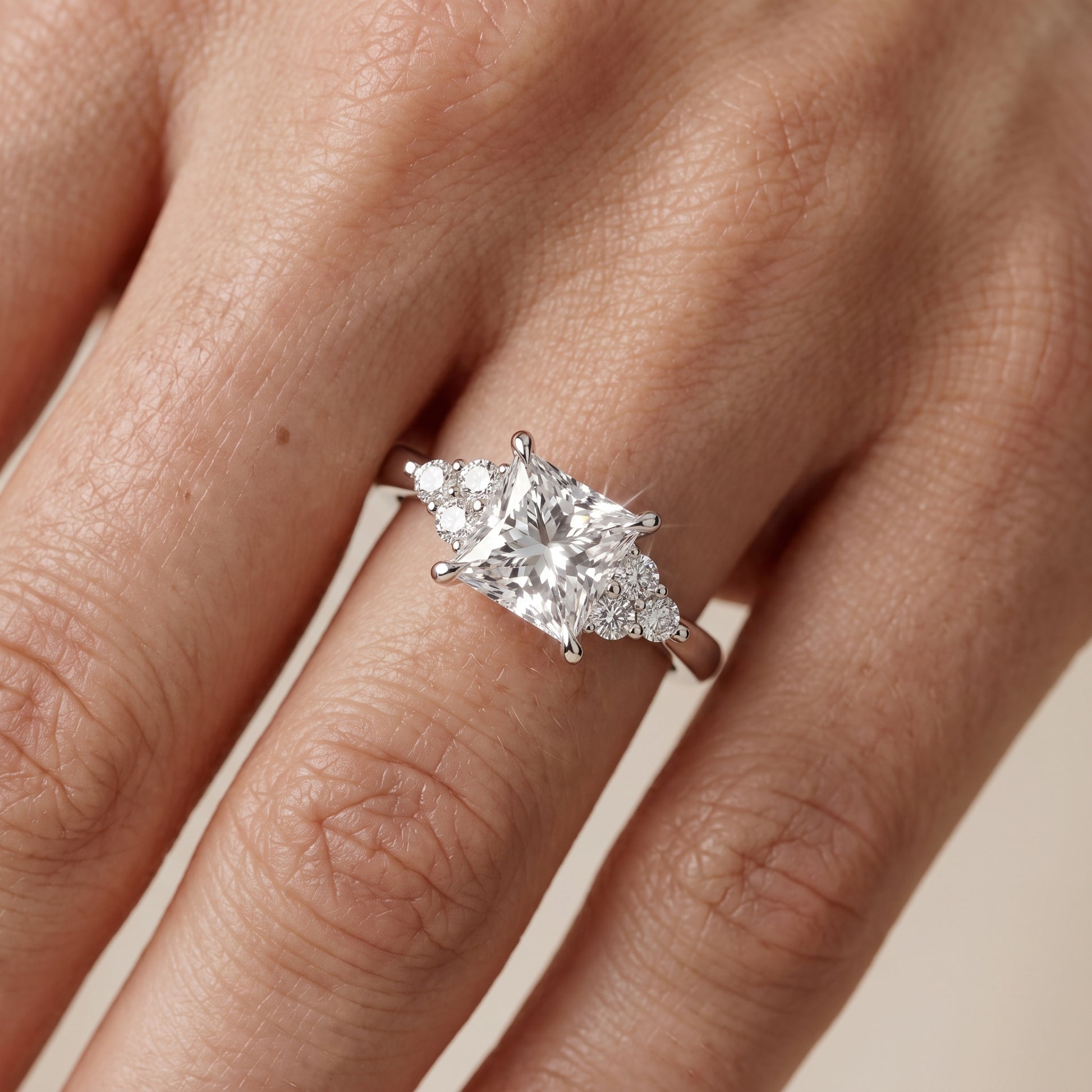 Anya Sidestone Cluster Princess Diamond Ring in White Gold - lifestyle.jpg