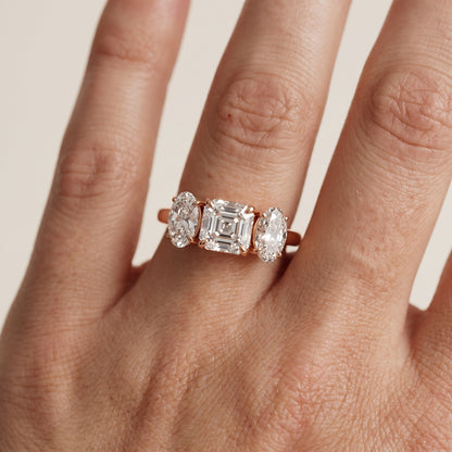 Lila Three-Stone Asscher Diamond Ring in Rose Gold - lifestyle.jpg