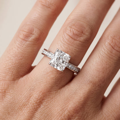 Rhea Sidestone Pavé Radiant Diamond Engagement Ring in White Gold - lifestyle.jpg