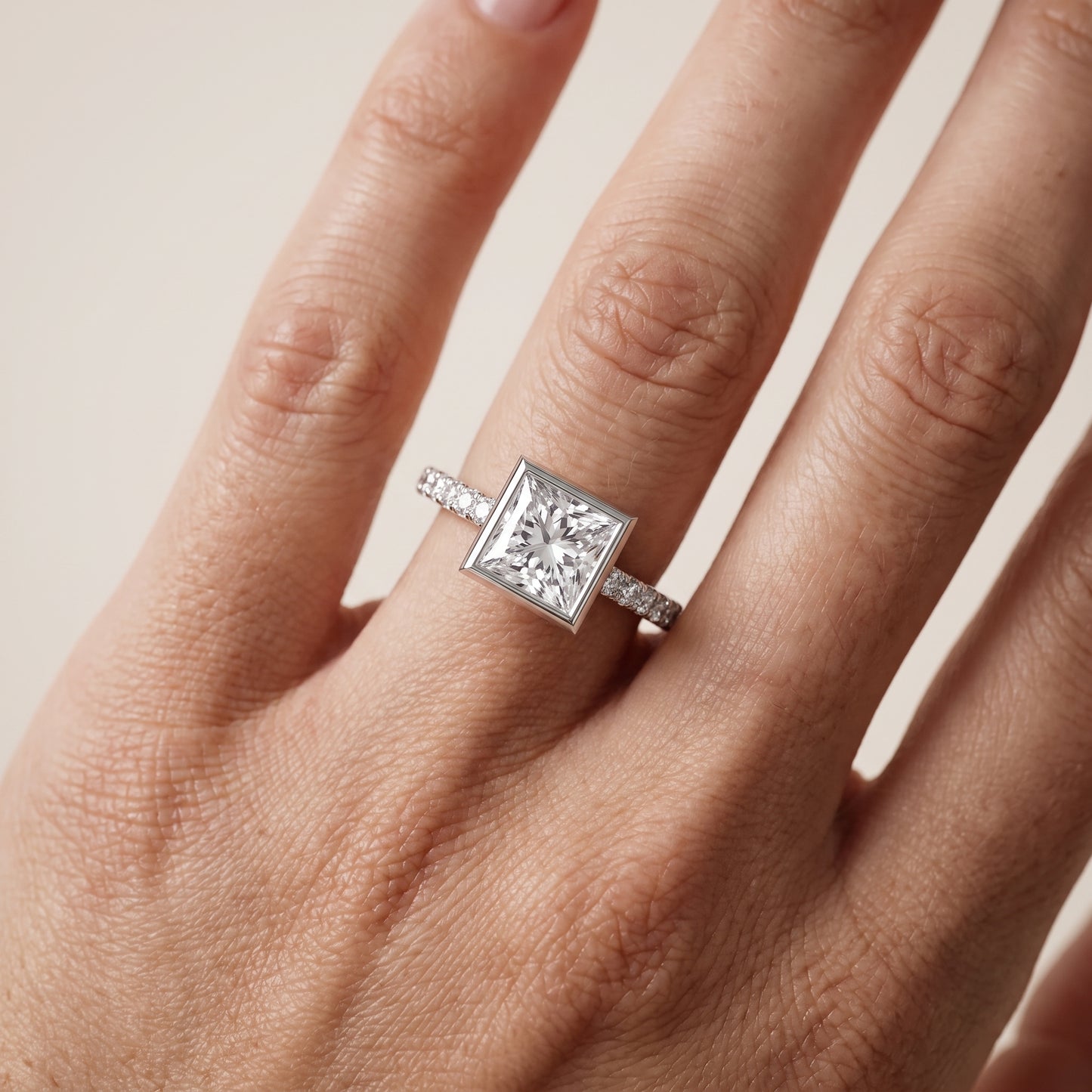 Cora Bezel Pavé Princess Diamond Ring in White Gold - lifestyle.jpg