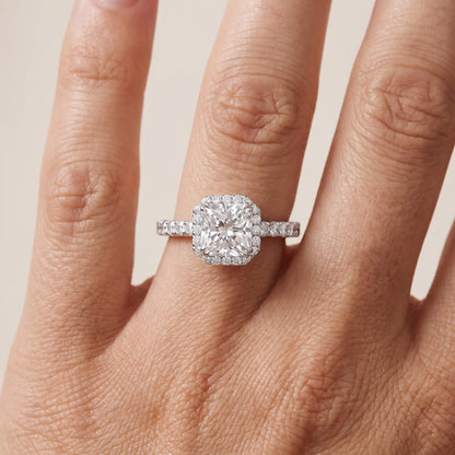 Chloe Halo Pavé Radiant Diamond Ring in Silver - lifestyle.jpg