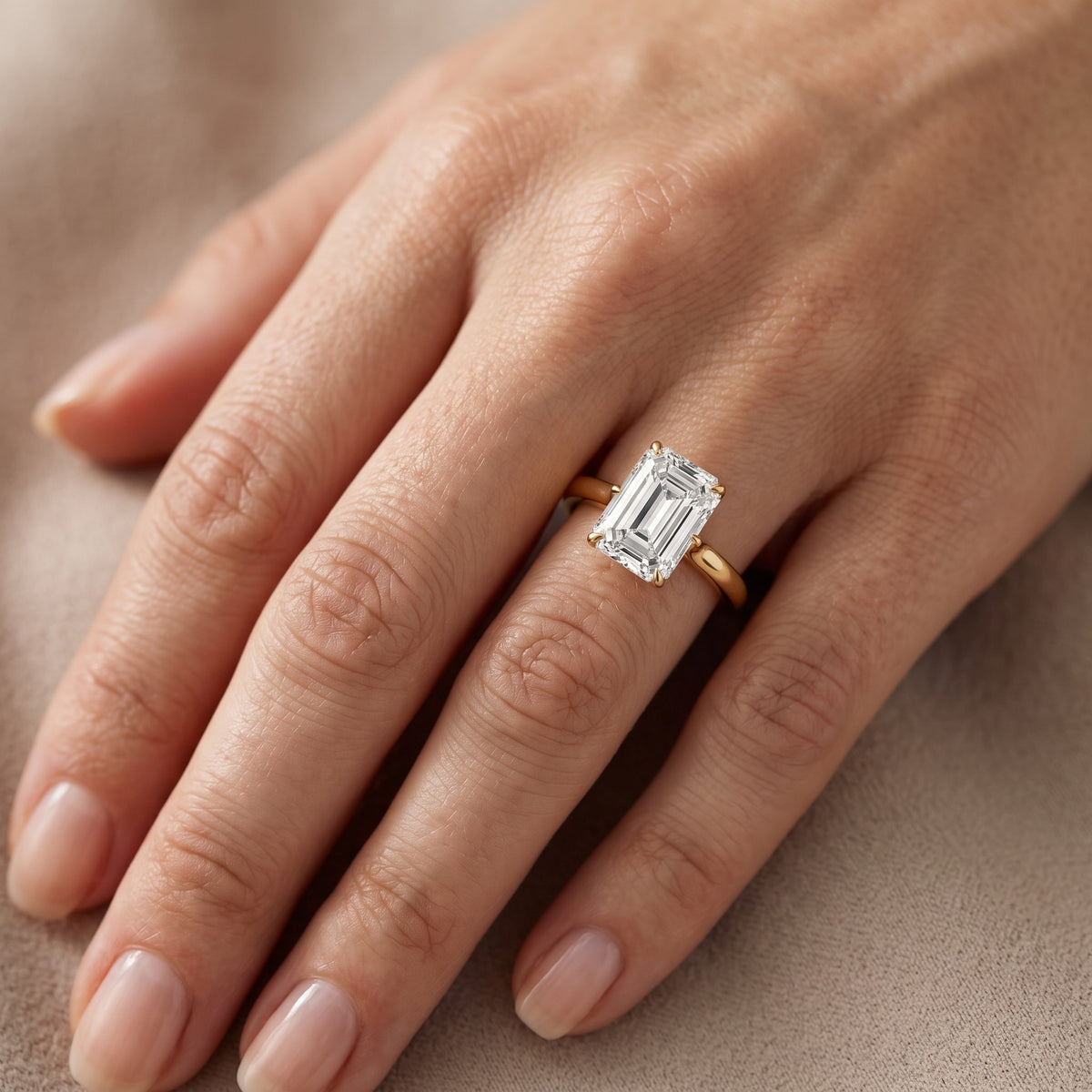 Serena Blossom Solitaire Emerald Diamond Engagement Ring in Yellow Gold - lifestyle.jpg