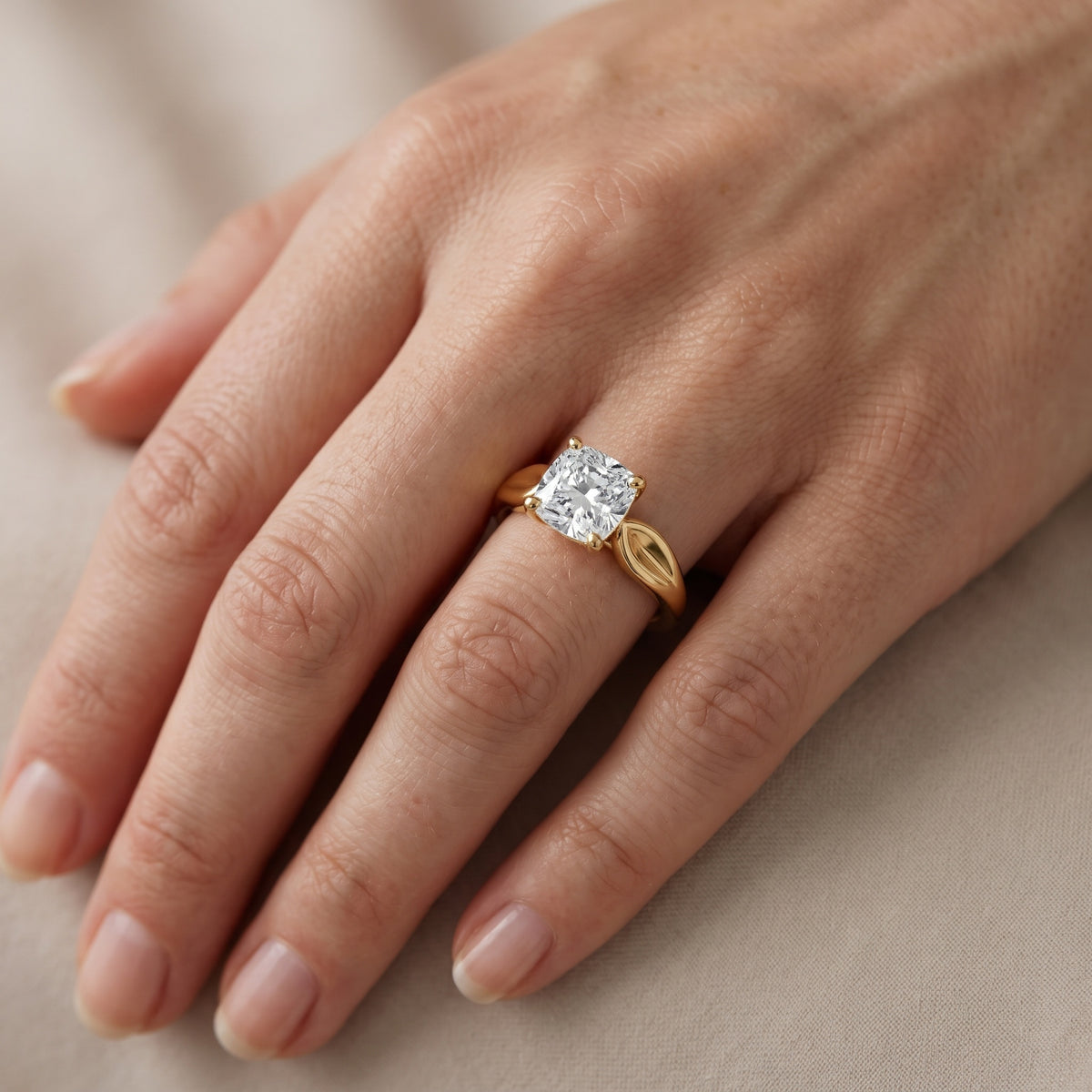 Lauretta Leaf Solitaire Cushion Diamond Engagement Ring in Silver - lifestyle.jpg