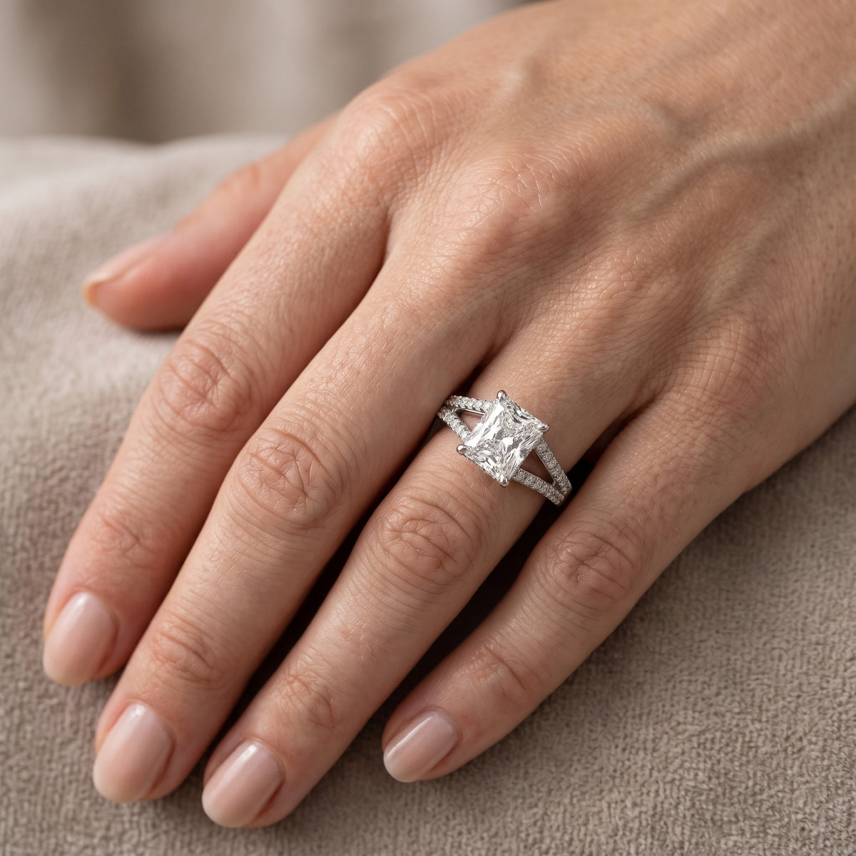 Eternal Embrace Solitaire Radiant Diamond Engagement Ring in Silver - lifestyle.jpg