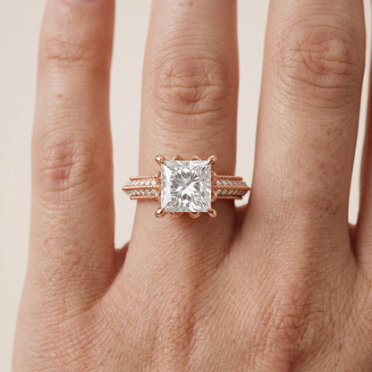Indie Vintage Milgrain Princess Diamond Engagement Ring in Rose Gold - lifestyle.jpg