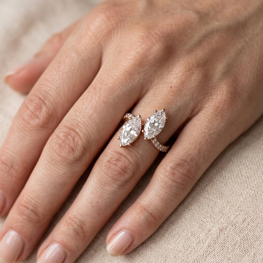 Lottie Two-Stone Bypass Marquise Diamond Engagement Ring in Rose Gold - lifestyle.jpg