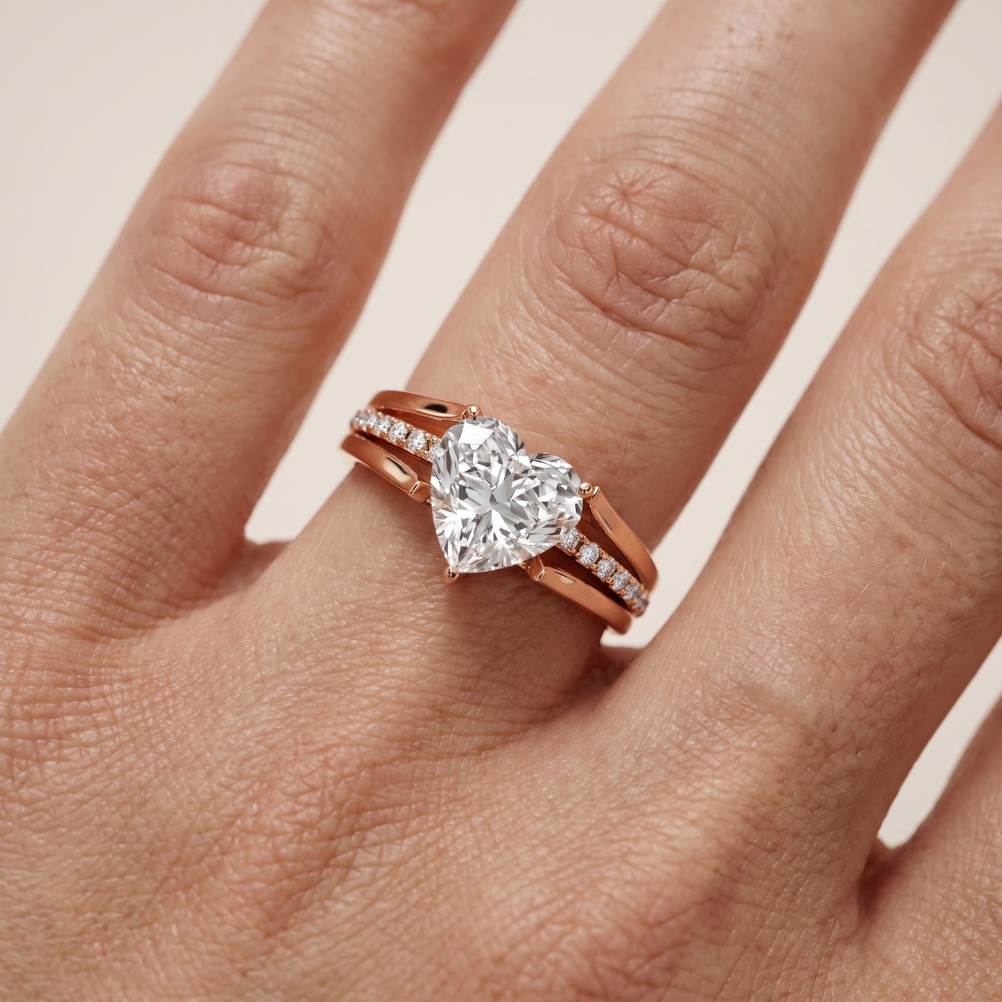 Scarlett Split Shank Pavé Heart Diamond Ring in Rose Gold - lifestyle.jpg
