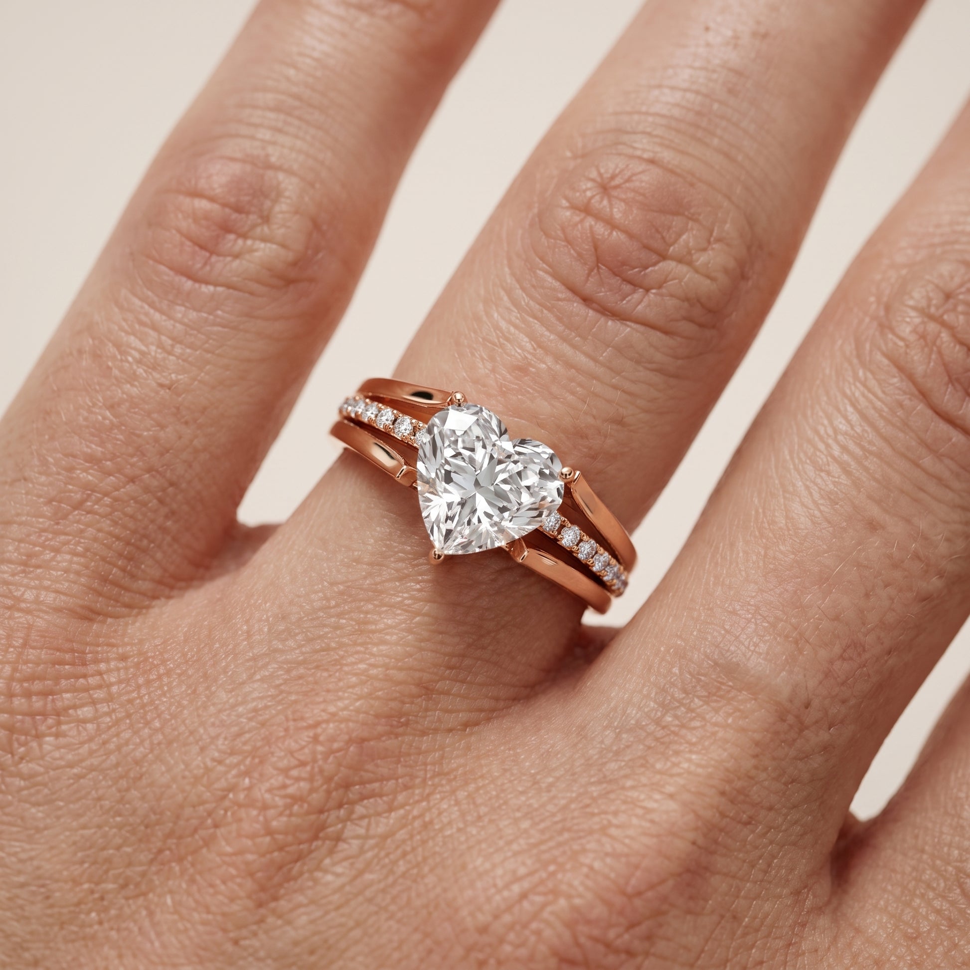 Scarlett Split Shank Pavé Heart Diamond Ring in Rose Gold - lifestyle.jpg
