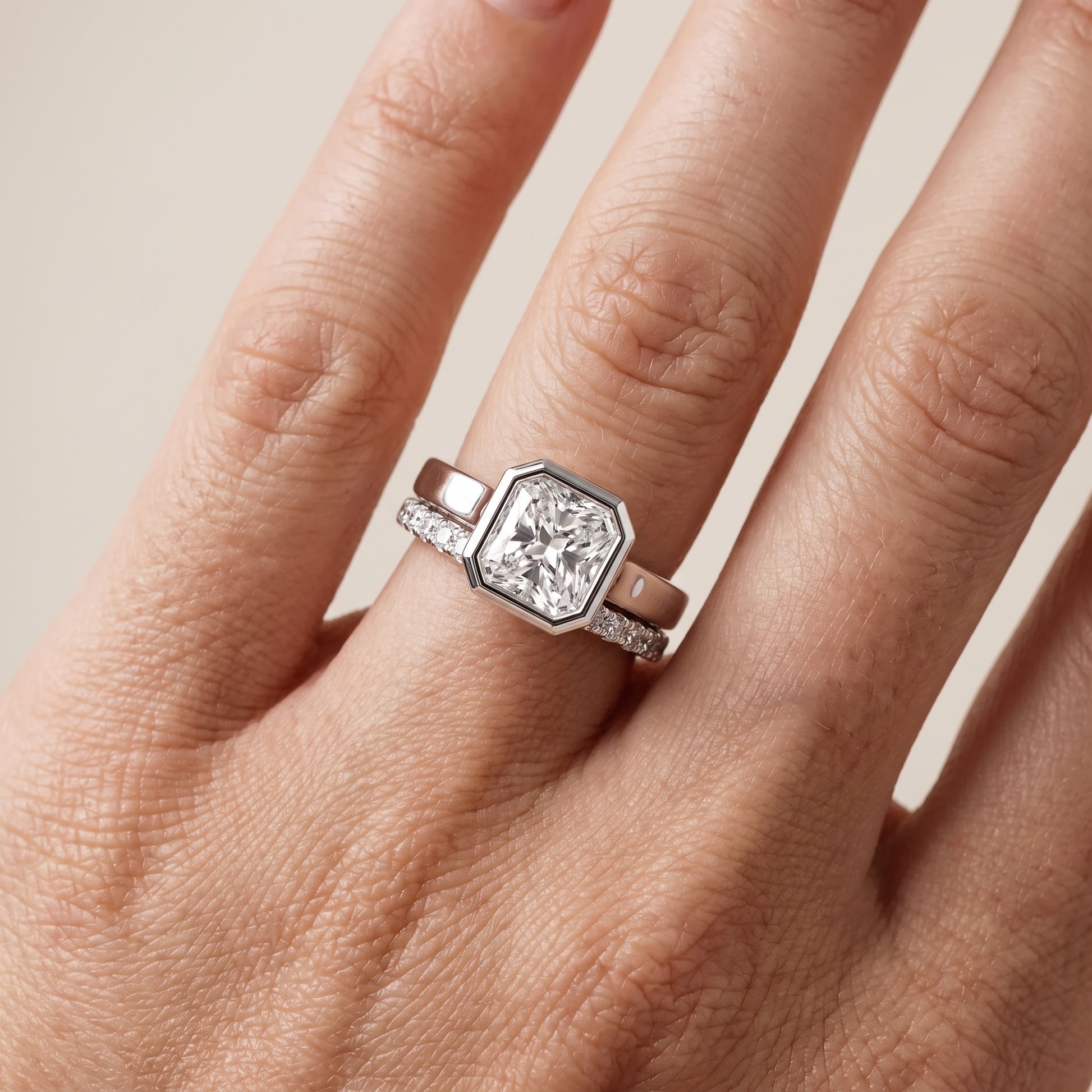 Ayla Bezel Bypass Radiant Diamond Ring in Platinum - lifestyle.jpg