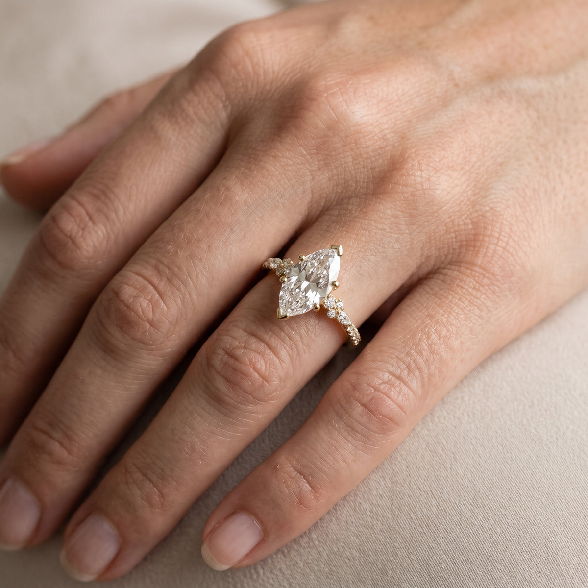 Reina Pavé Cluster Marquise Diamond Engagement Ring in Platinum - lifestyle.jpg