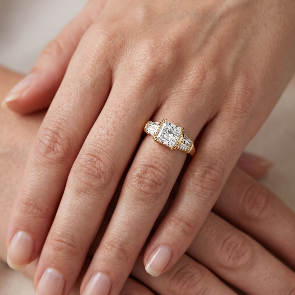 Ilsa Deco Baguette Princess Diamond Engagement Ring in Platinum - lifestyle.jpg