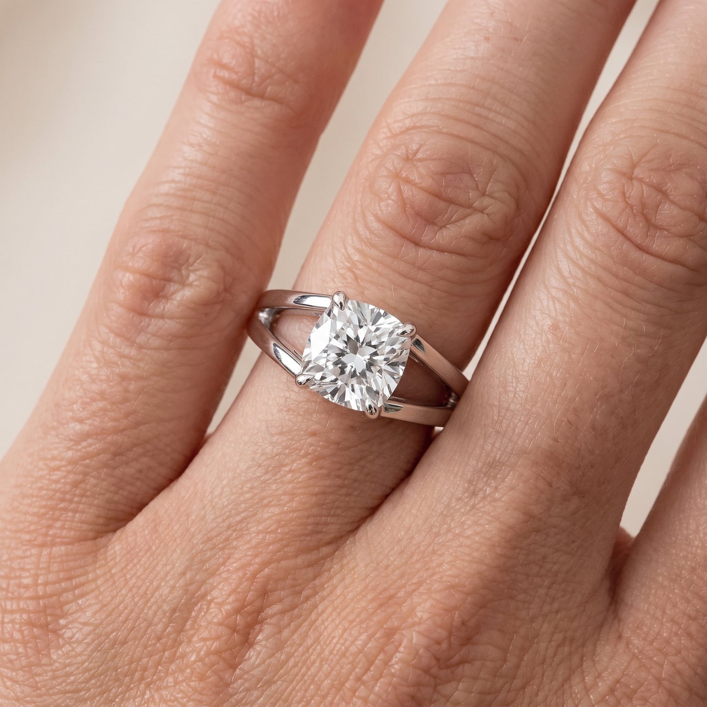 Giselle Solitaire Split Shank Cushion Diamond Engagement Ring in Silver - lifestyle.jpg