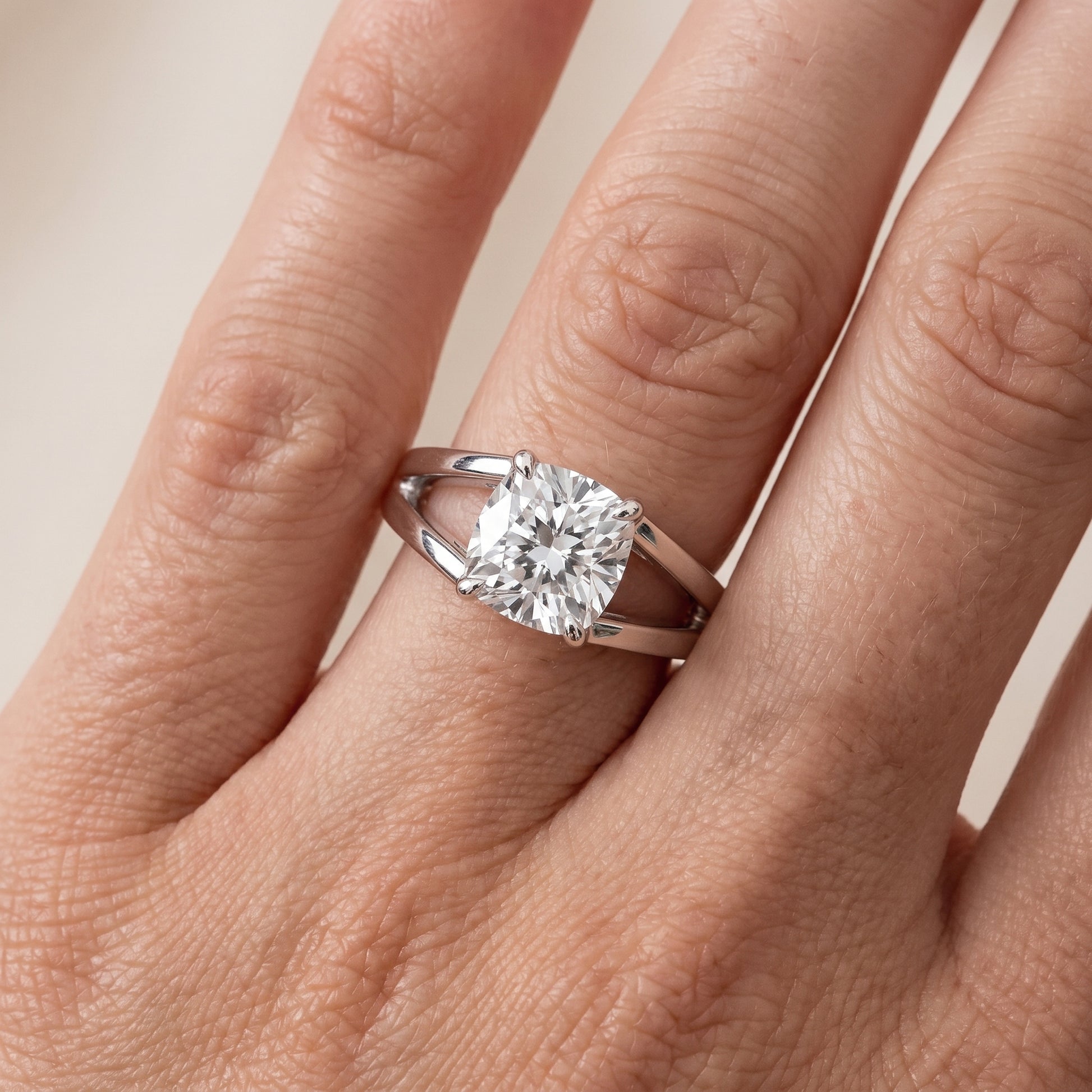 Giselle Solitaire Split Shank Cushion Diamond Engagement Ring in Silver - lifestyle.jpg