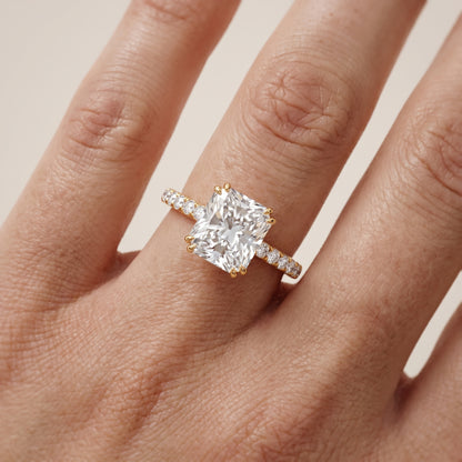 Novara Solitaire Pavé Radiant Diamond Ring in Yellow Gold - lifestyle.jpg
