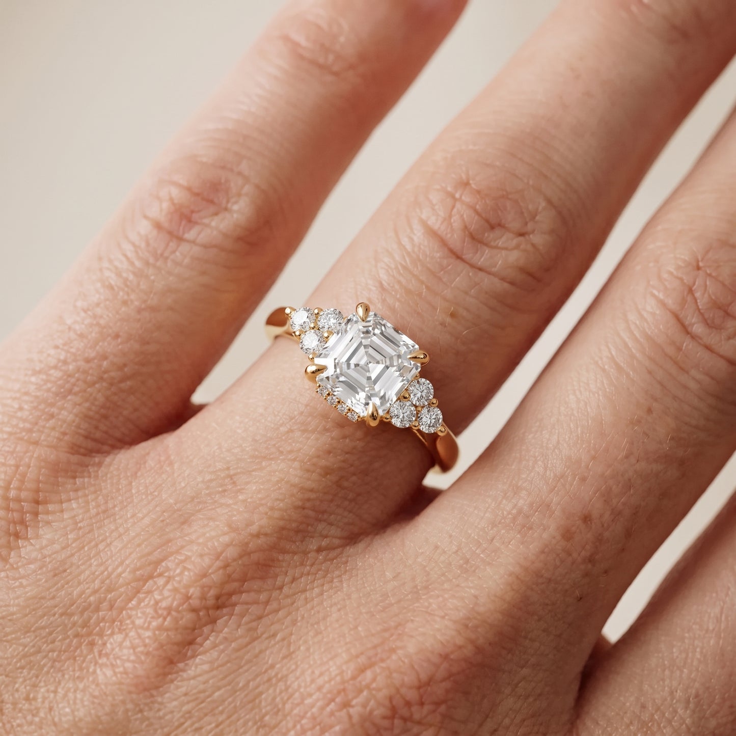 Anya Sidestone Cluster Asscher Diamond Ring in Yellow Gold - lifestyle.jpg