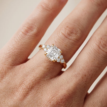 Anya Sidestone Cluster Asscher Diamond Ring in Yellow Gold - lifestyle.jpg