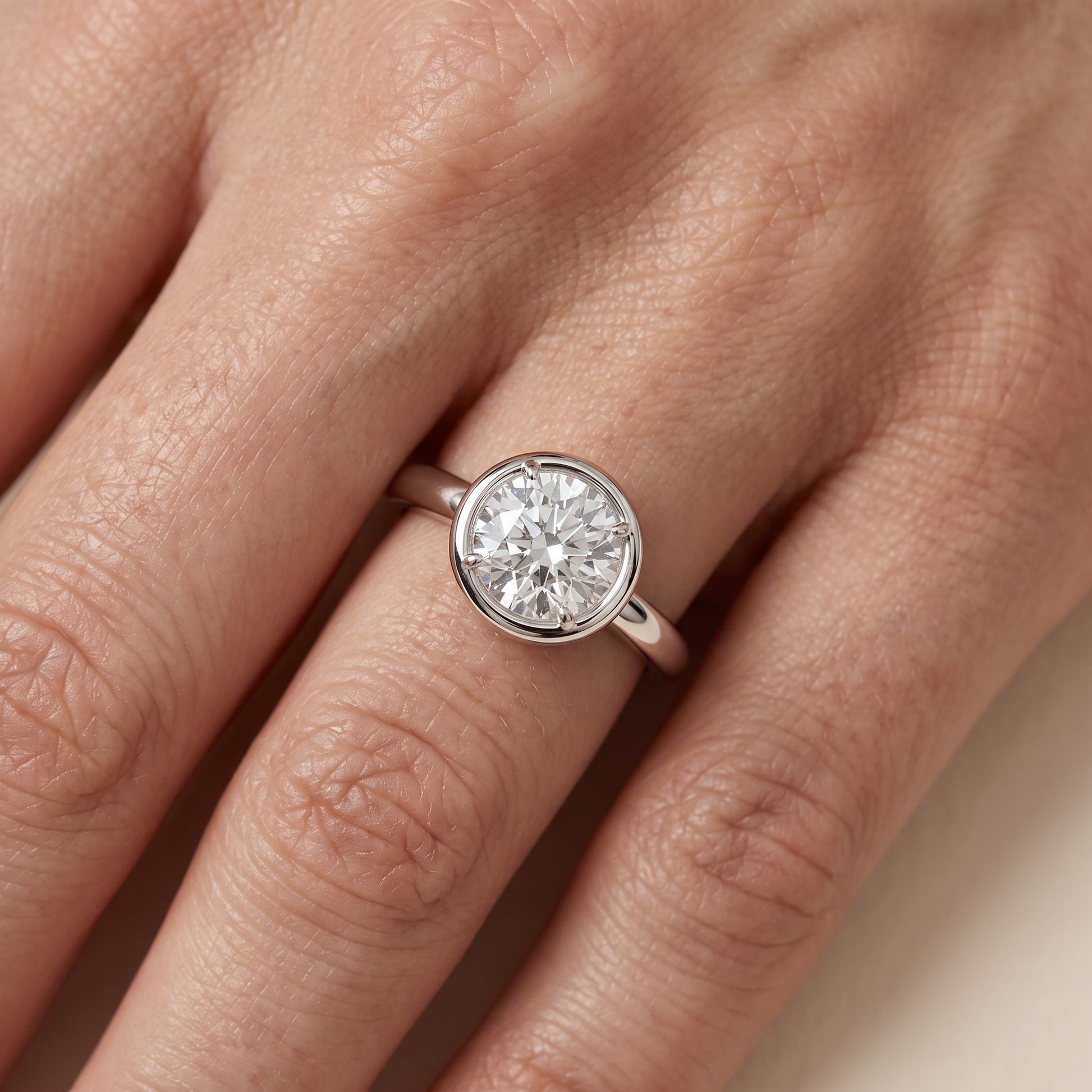 Alina Bezel Solitaire Round Diamond Ring in White Gold - lifestyle.jpg