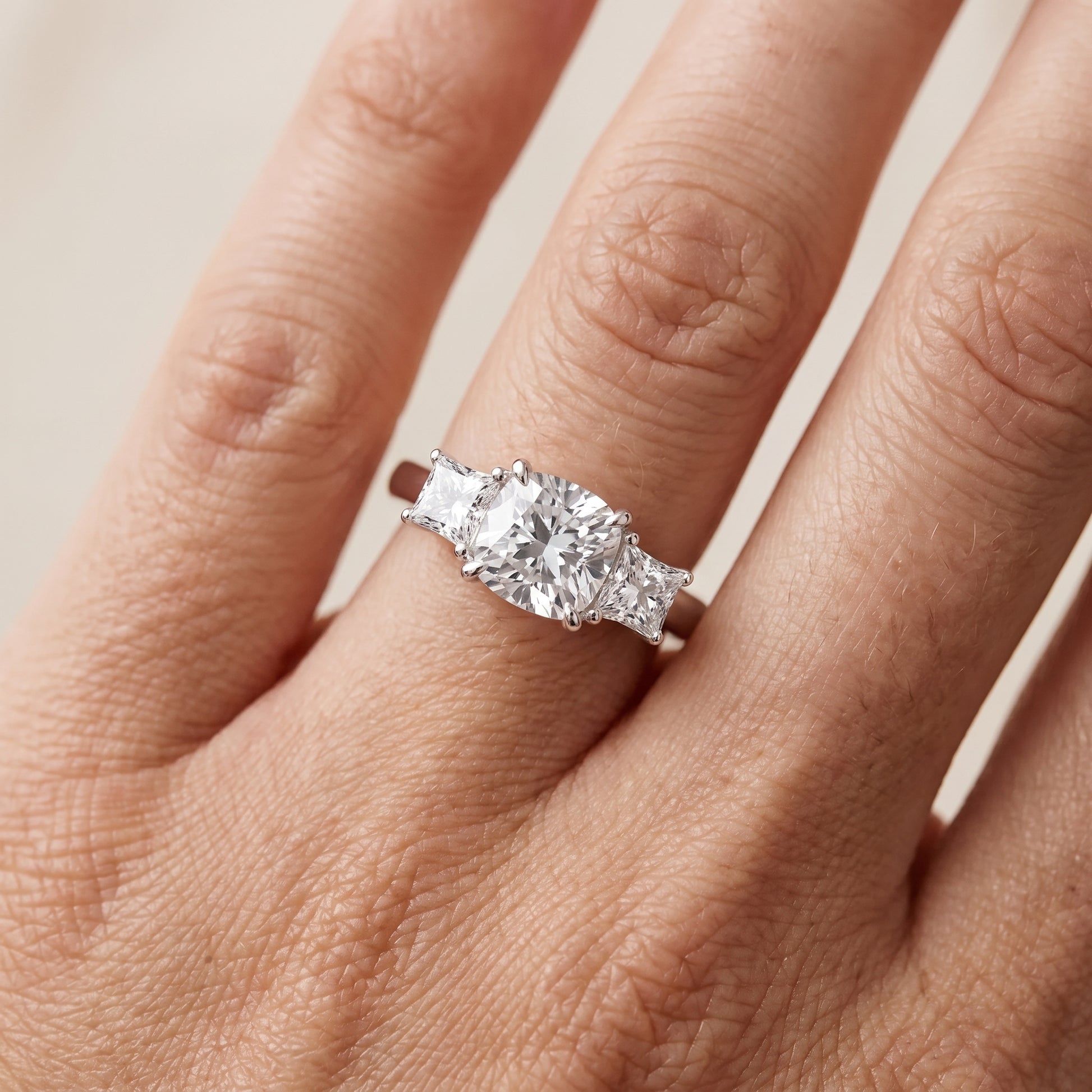 Sienna Three-Stone Cushion Diamond Ring in Silver - lifestyle.jpg