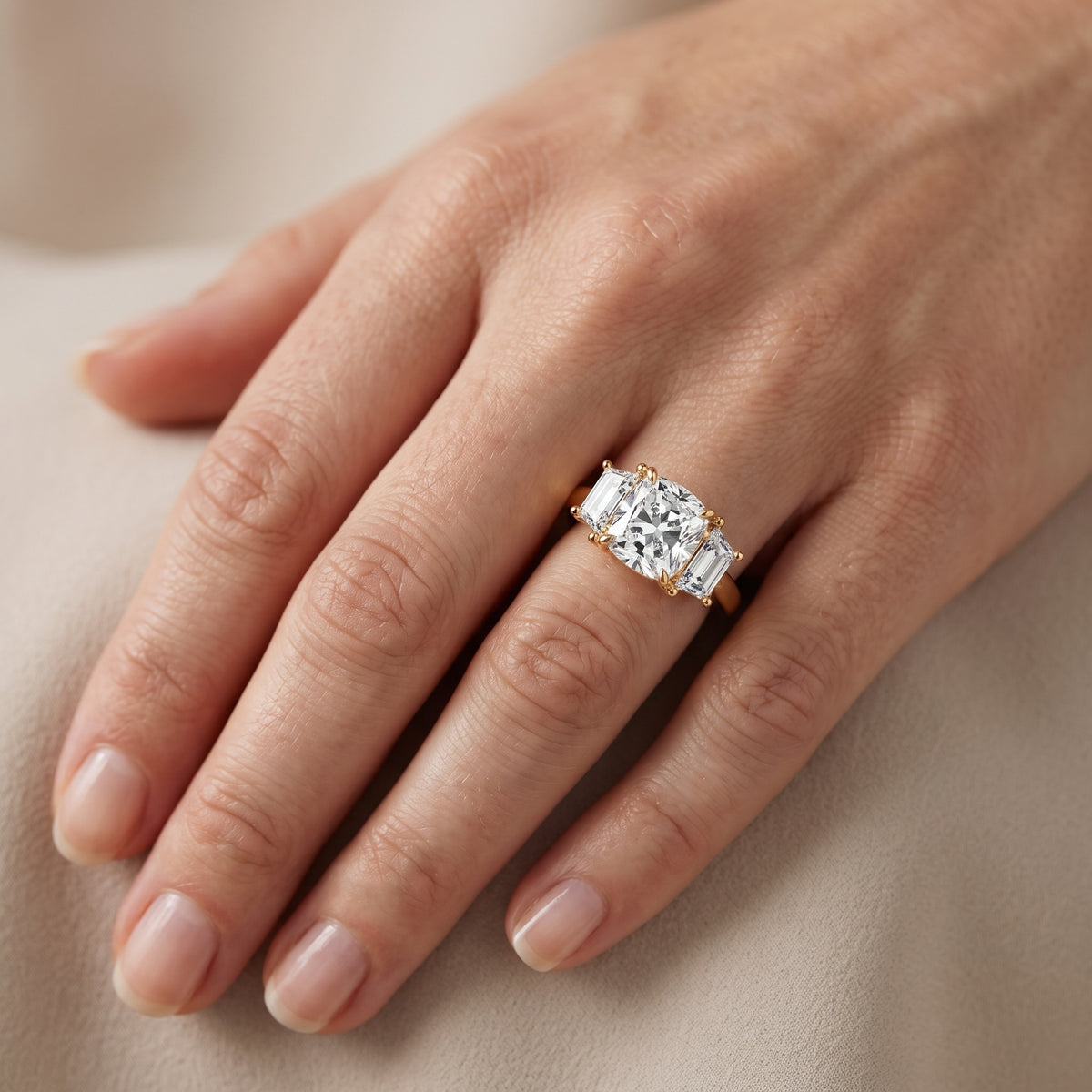Filippa Trapezoid Three-Stone Cushion Diamond Engagement Ring in Silver - lifestyle.jpg