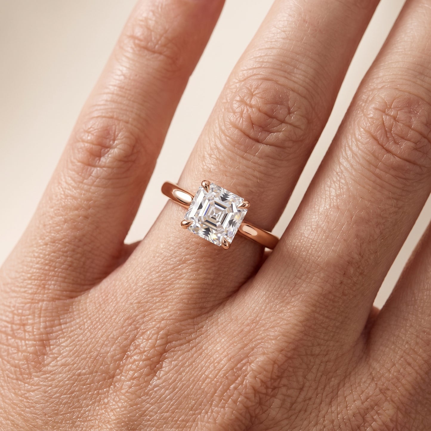 Mena Hidden Halo Asscher Diamond Engagement Ring in Rose Gold - lifestyle.jpg
