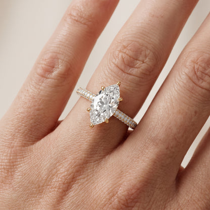 Della Hidden Halo Pavé Marquise Diamond Engagement Ring in Yellow Gold - lifestyle.jpg