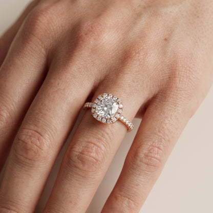 Sophie Halo Pavé Cushion Diamond Ring in Rose Gold - lifestyle.jpg