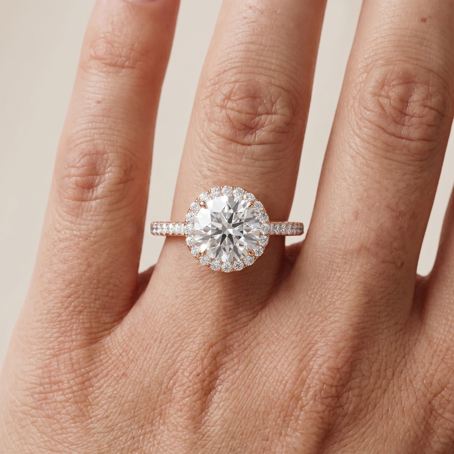 Willa Halo Micropavé Round Diamond Engagement Ring in Rose Gold - lifestyle.jpg
