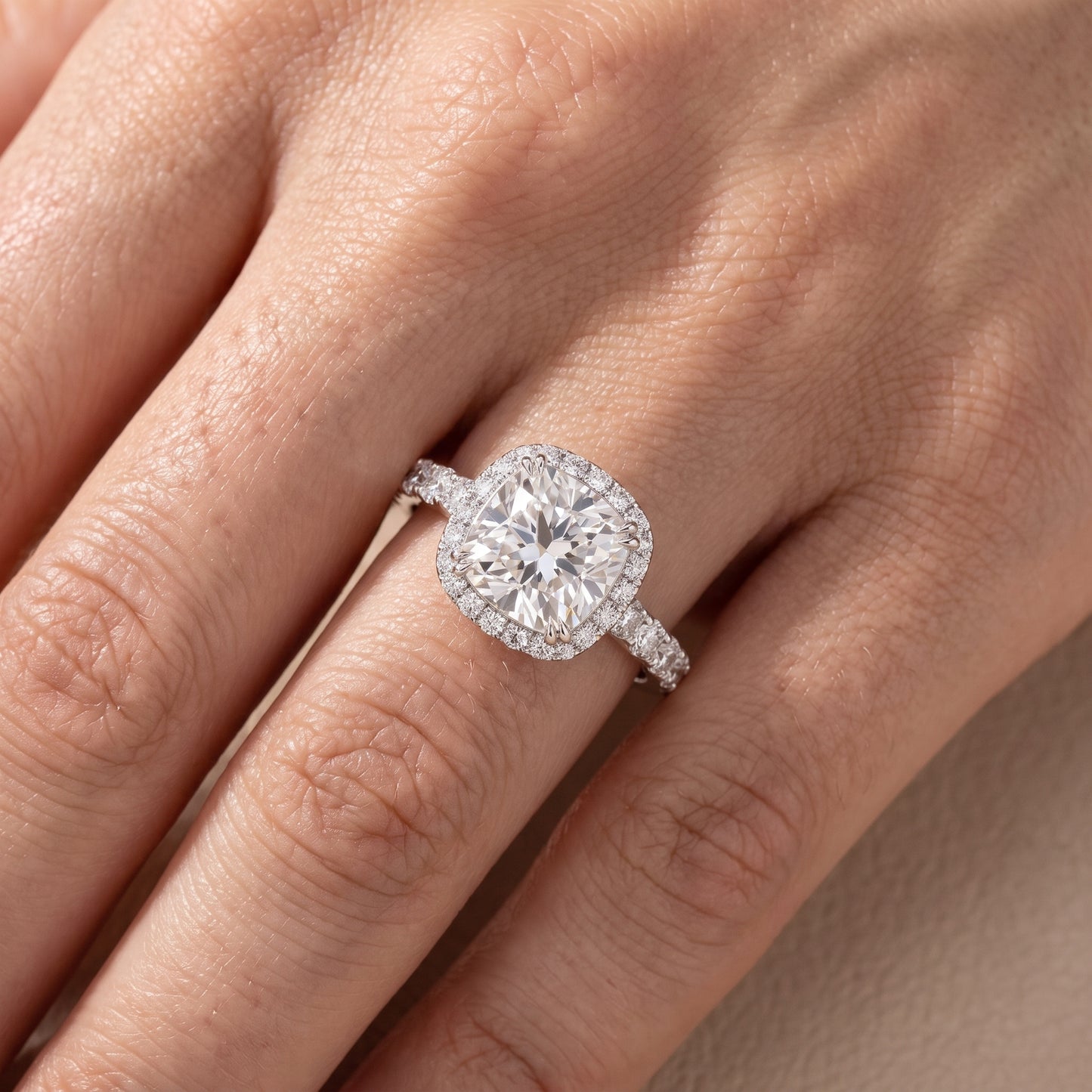 Chloe Halo Pavé Cushion Diamond Ring in Silver - lifestyle.jpg