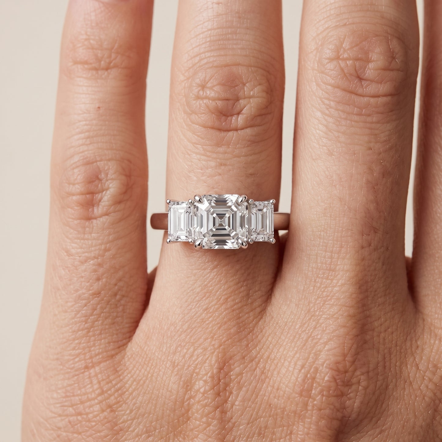Zoe Three-Stone Asscher Diamond Ring in Silver - lifestyle.jpg