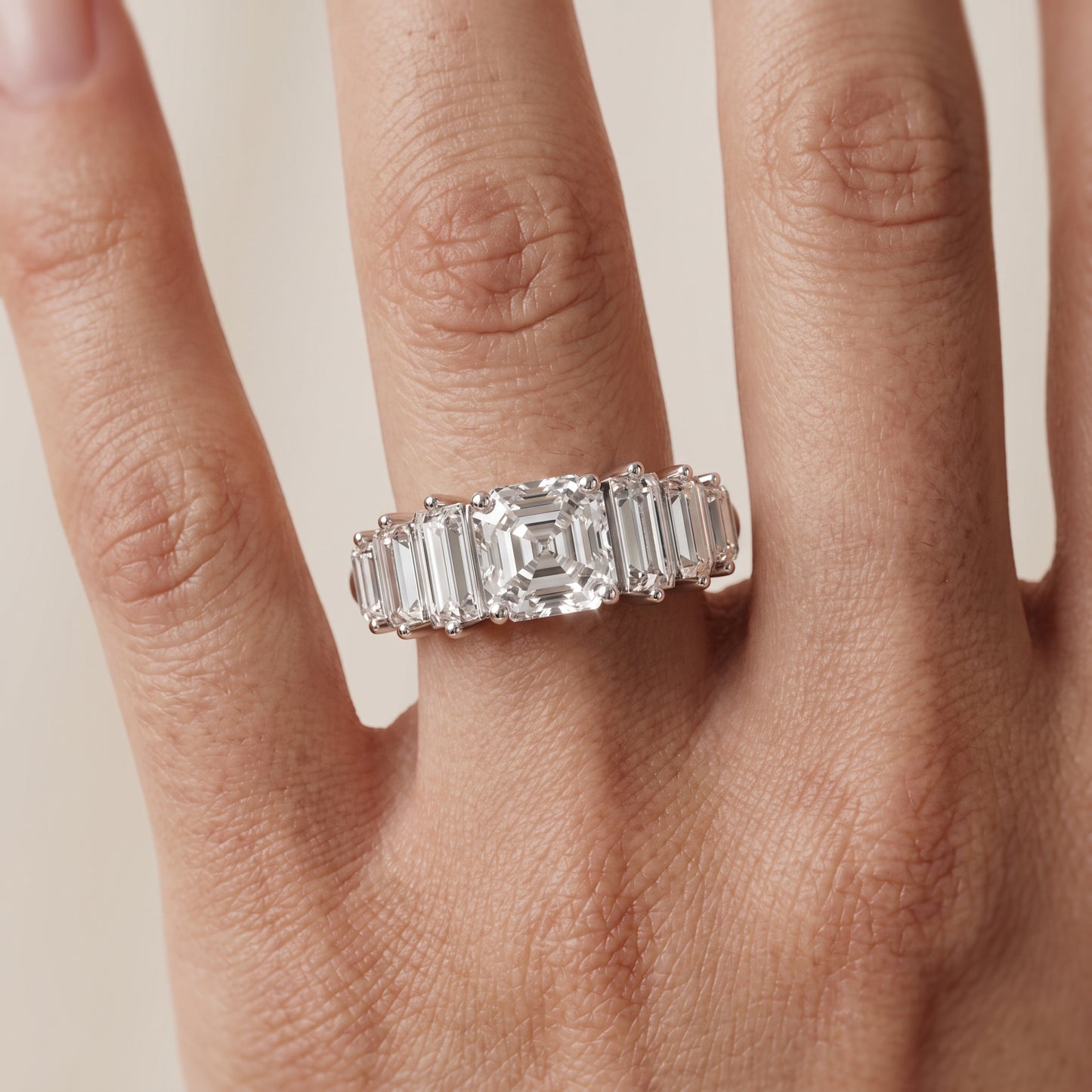 Mara Sidestone Baguette Accent Asscher Diamond Engagement Ring in White Gold - lifestyle.jpg