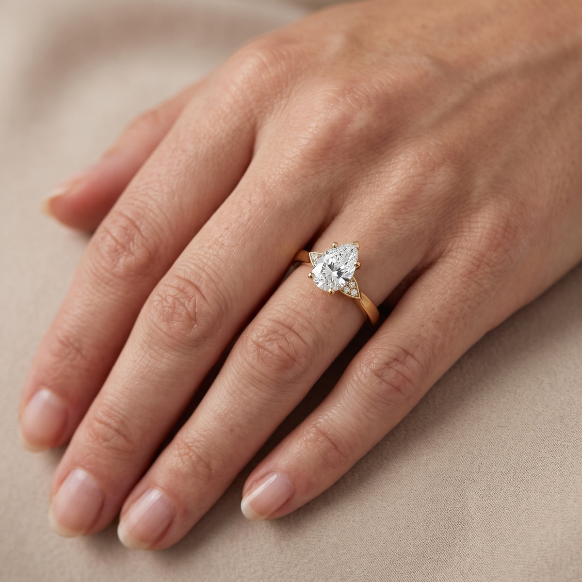 Annabelle Leaf Pavé Pear Diamond Engagement Ring in Silver - lifestyle.jpg